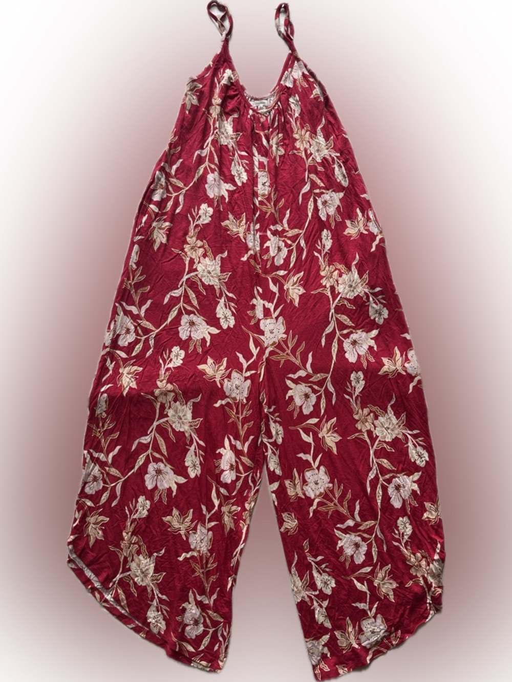Maurices Red Floral Romper with Cream Accents